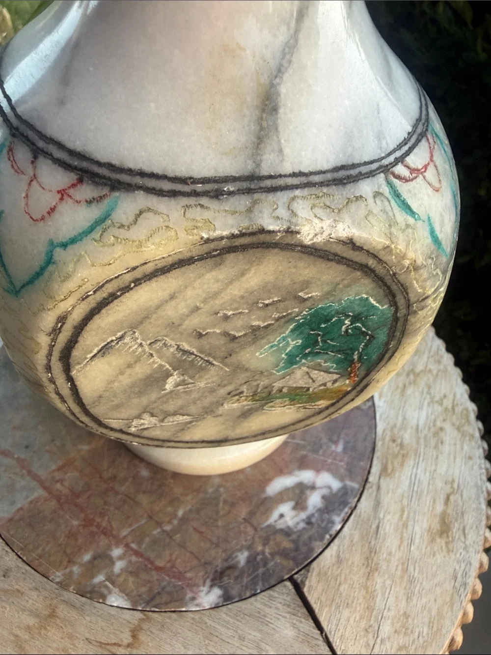 Antique Chinese Hand Carved Landscape White Jade Vase Signed Rare 9” tall